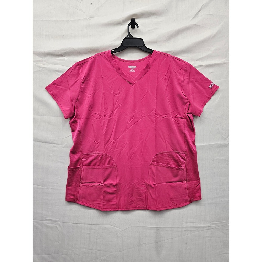 Grey's Anatomy Womens V-Neck Scrub Top Pink Polyester Blend Casual Size 3XL